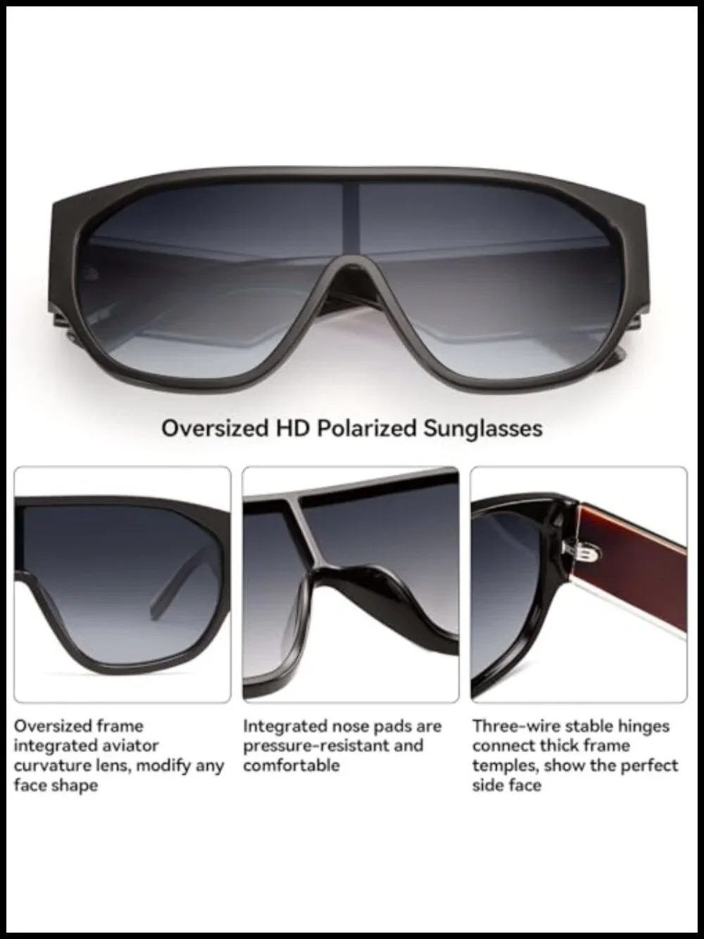 Oversized Square Aviator Sunglasses - Polarized UV400 Thick Frame